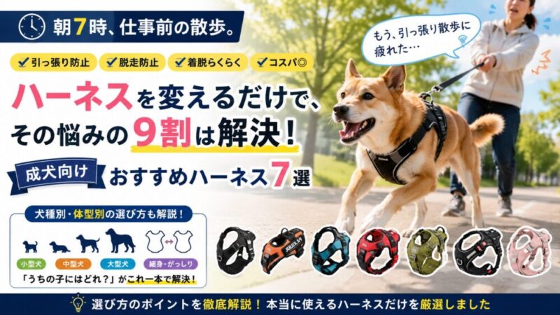 【共働き家庭向け】成犬用ハーネスおすすめ7選｜引っ張り防止・脱走防止・着脱簡単を徹底比較