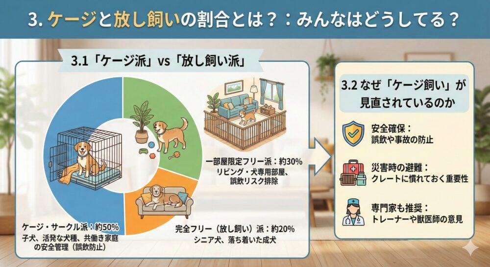 ケージと放し飼いの比較