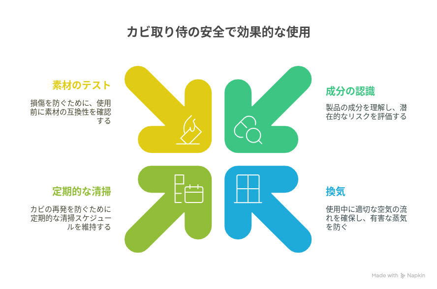 カビ取り侍の安全で効果的な使用についての図解